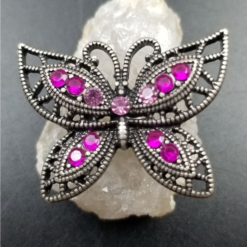 Crystal pink butterfly necklace pendant charm. P136